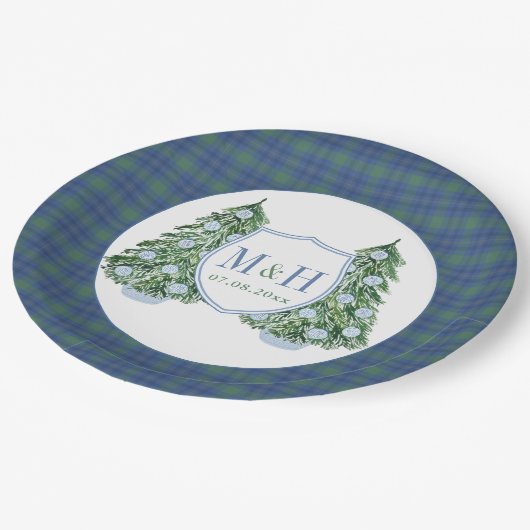 クリスマスシノワセリーシックモノグラムウェディングシャワー ペーパープレート (アングル)