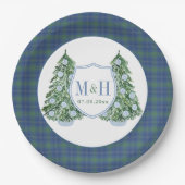 クリスマスシノワセリーシックモノグラムウェディングシャワー ペーパープレート (正面)