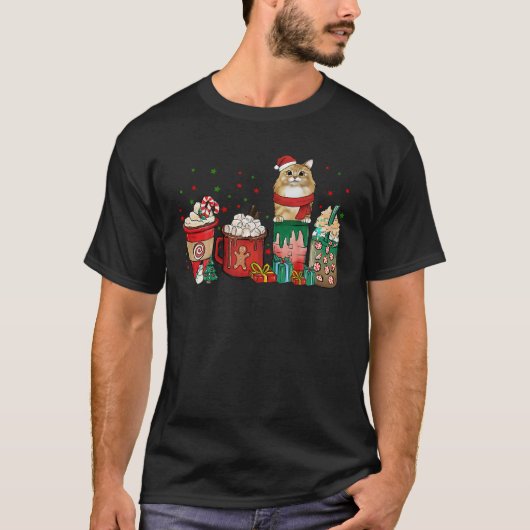 クリスマスシベリア猫フェスティバルコーヒーカップサンタC Tシャツ (正面)