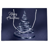 クリスマスシャイニーな青いリボンツリー輝き ラージペーパーバッグ (正面)