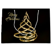 クリスマスシャイニーゴールデンリボンツリースパークルブラック ラージペーパーバッグ (正面)