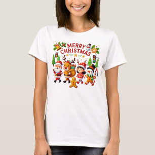 クリスマスシャツの女性とサンタクロースのトラッカー Tシャツ