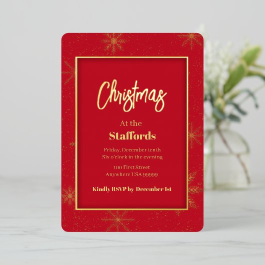 クリスマスシャドーボックスゴールドフォイル招待状 箔招待状 (立ち正面)