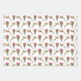 クリスマスシャム猫のラッピング ラッピングペーパーシート