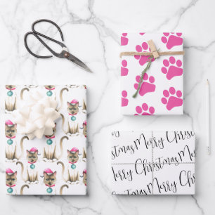 クリスマスシャム猫のラッピング ラッピングペーパーシート