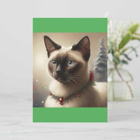 クリスマスシャム猫サンタ猫Tシャツ シーズンカード (スタンド正面)