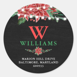 クリスマスシャルボード差出人住所ポインセチア ラウンドシール