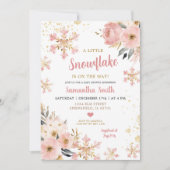 クリスマスシャワーの途中のピンクの小さなスノーフレーク 招待状 (正面)