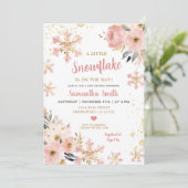 クリスマスシャワーの途中のピンクの小さなスノーフレーク 招待状 (スタンド正面)