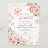 クリスマスシャワーの途中のピンクの小さなスノーフレーク 招待状 (正面/裏面)