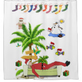 クリスマスシャワーカーテンサマービーチバムサンタ シャワーカーテン (正面)