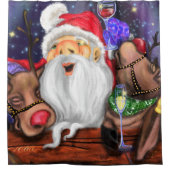 クリスマスシャワーカーテンサンタとトナカイおもしろい シャワーカーテン (正面)