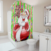 クリスマスシャワーカーテンストライプテディベア シャワーカーテン (インサイチュ)