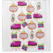 クリスマスシャワーカーテンピンクカー シャワーカーテン (正面)