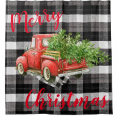 クリスマスシャワーカーテンレッドクリスマストラックプレイド シャワーカーテン (正面)