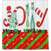 クリスマスシャワーカーテン赤い緑の星のストライプ シャワーカーテン (正面)