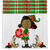 クリスマスシャワーカーテン、アフリカ小妖精や小人 シャワーカーテン (正面)