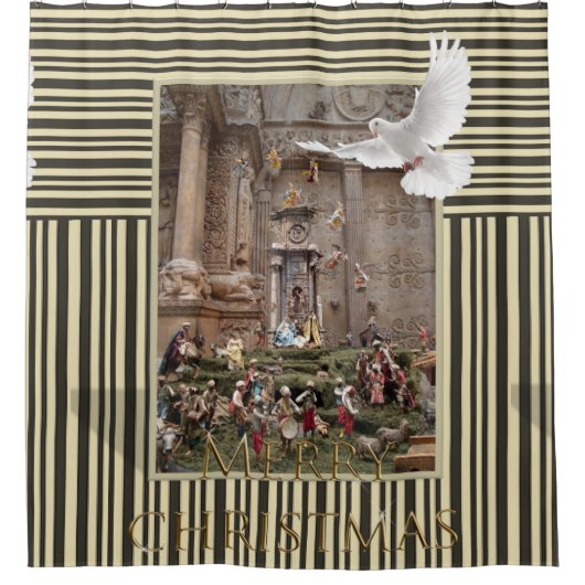 クリスマスシャワーカーテン、イエスストライプ様 シャワーカーテン (正面)