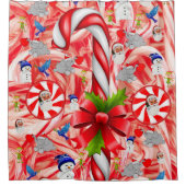 クリスマスシャワーカーテン、キャンディーケーン シャワーカーテン (正面)