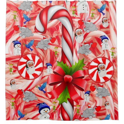 クリスマスシャワーカーテン、キャンディーケーン シャワーカーテン (正面)