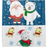 クリスマスシャワーカーテン、サンタテディベア シャワーカーテン (正面)