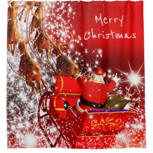 クリスマスシャワーカーテン/サンタ&スレイ シャワーカーテン (正面)