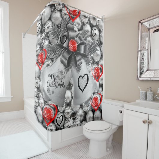 クリスマスシャワーカーテン、シルバーボール シャワーカーテン (インサイチュ)