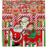 クリスマスシャワーカーテン、トナカイ雪だるま シャワーカーテン (正面)