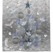 クリスマスシャワーカーテン、ブルーシルバーツリー シャワーカーテン (正面)