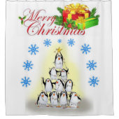 クリスマスシャワーカーテン、メリークリスマスペンギン シャワーカーテン (正面)