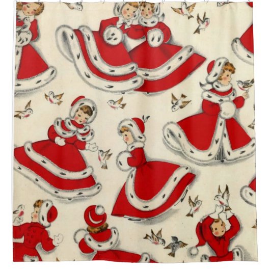 クリスマスシャワーカーテン，ヴィンテージ シャワーカーテン (正面)
