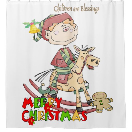 クリスマスシャワーカーテン、子供は恵み シャワーカーテン (正面)