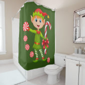 クリスマスシャワーカーテン、小妖精や小人ペパーミント シャワーカーテン (インサイチュ)