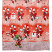 クリスマスシャワーカーテン、小妖精や小人、キャンディーケーン シャワーカーテン (正面)