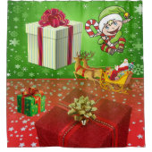 クリスマスシャワーカーテン、小妖精や小人 シャワーカーテン (正面)