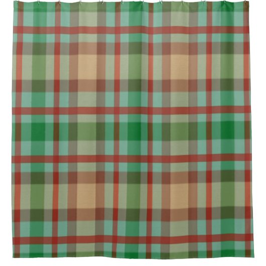 クリスマスシャワーカーテン、赤い緑の格子窓 シャワーカーテン (正面)