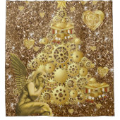 クリスマスシャワーカーテン、金ゴールド天使 シャワーカーテン (正面)