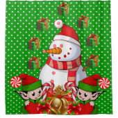 クリスマスシャワーカーテン、雪だるま小妖精や小人 シャワーカーテン (正面)