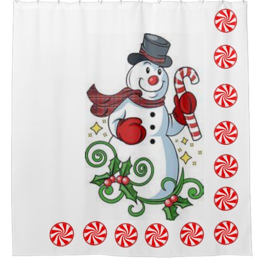 クリスマスシャワーカーテン,雪だるま,ペパーミント シャワーカーテン (正面)