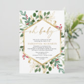 クリスマスシャワーバイメール金ゴールドレッドホリーベビー 招待状 (スタンド正面)