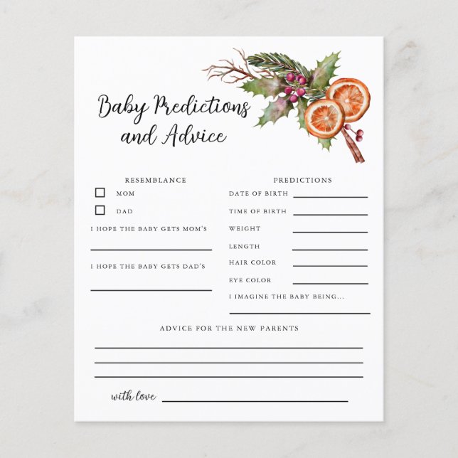 クリスマスシャワーベビー予測とアドバイスカード (正面)