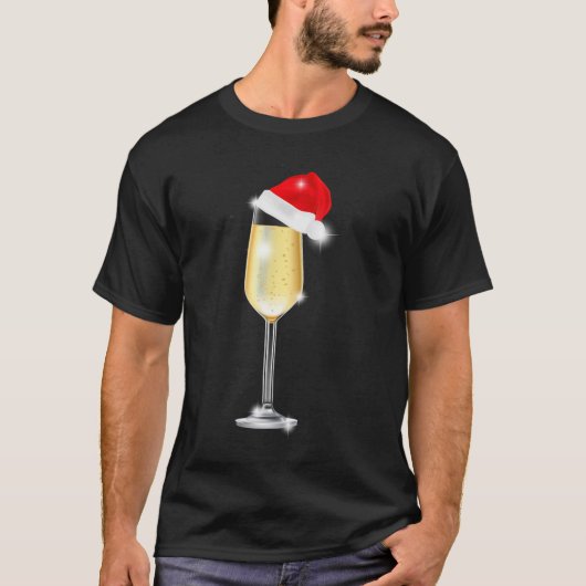 クリスマスシャンパングラスサンタハット飲み Tシャツ (正面)