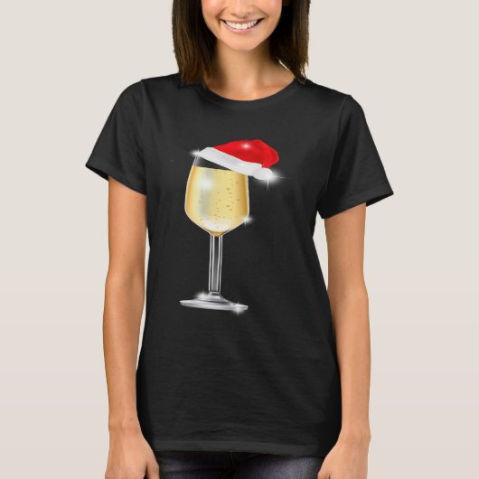 クリスマスシャンパングラスサンタハット飲み Tシャツ (正面)