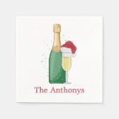 クリスマスシャンパンボトル&サンタハットフルート名 スタンダードカクテルナプキン (正面)