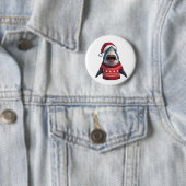 クリスマスシャークの格好悪いセーターTシャツ 缶バッジ (インサイチュ)