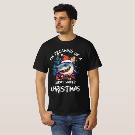 クリスマスシャークサンタハットクリスマスサンタおもしろいジョーズ Tシャツ (正面フル)