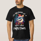 クリスマスシャークサンタハットクリスマスサンタおもしろいジョーズ Tシャツ (正面)