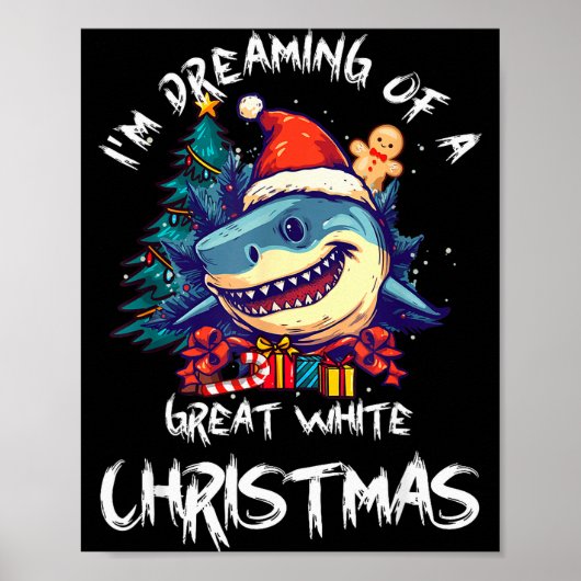 クリスマスシャークサンタ帽子 Xmas サンタのあごの笑えるシャ ポスター (正面)