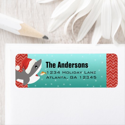 クリスマスシャークシェブロンパターン差出人住所 ラベル (インサイチュ)
