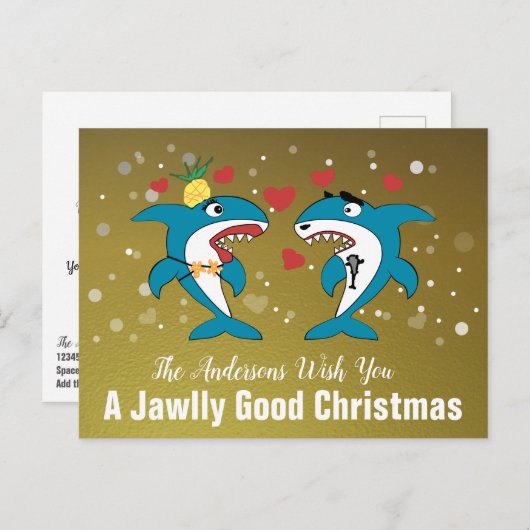 クリスマスシャーク金ゴールドパーソナライズされたタイポグラフィ シーズンポストカード (正面/裏面)